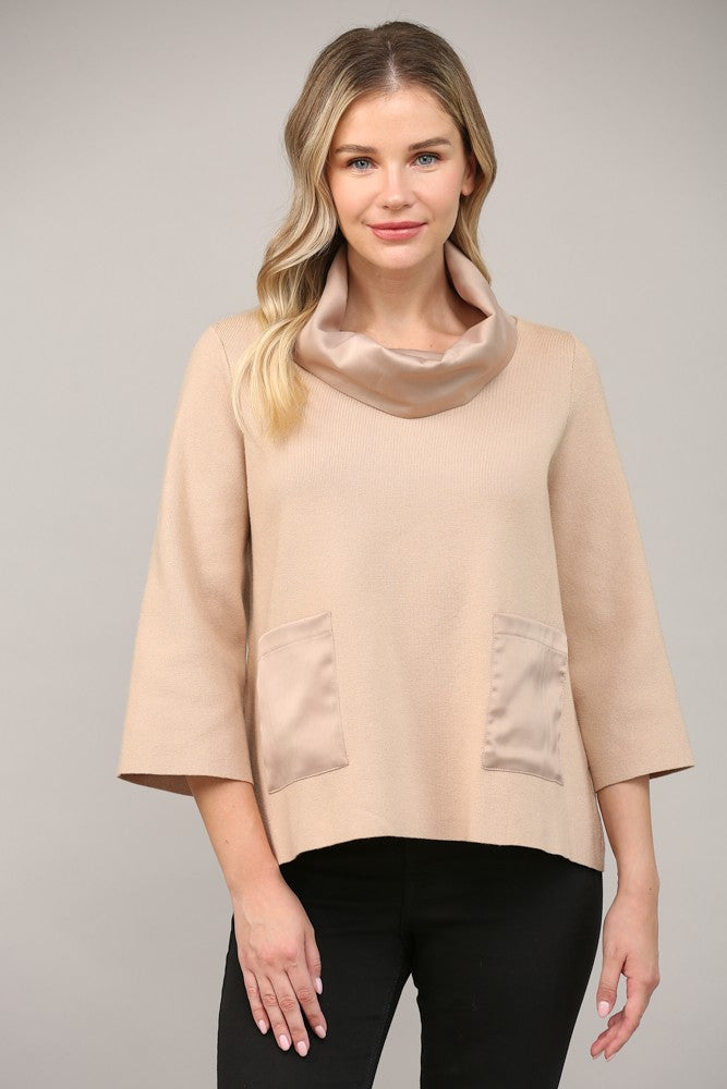 Contrast Cowl Neck