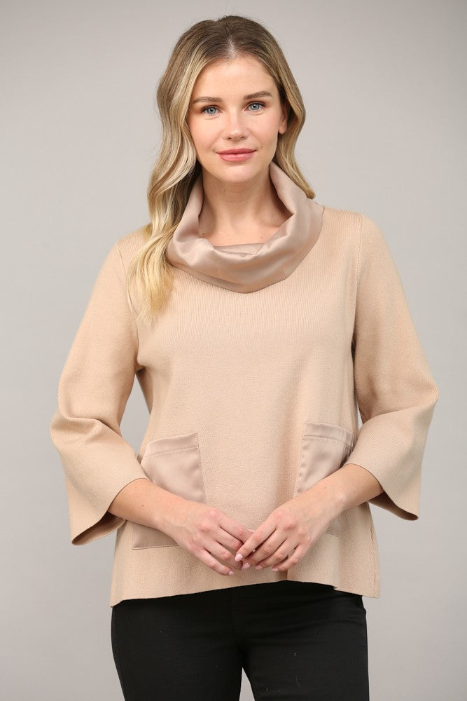 Contrast Cowl Neck