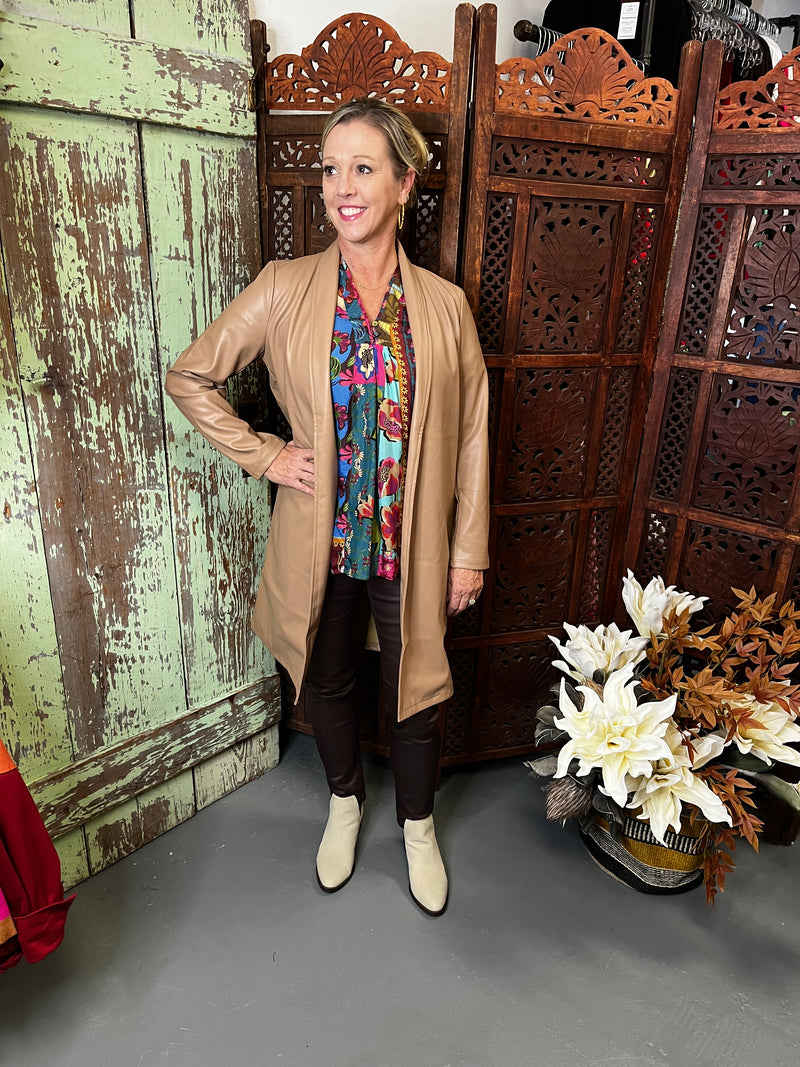Leather Coat Beige
