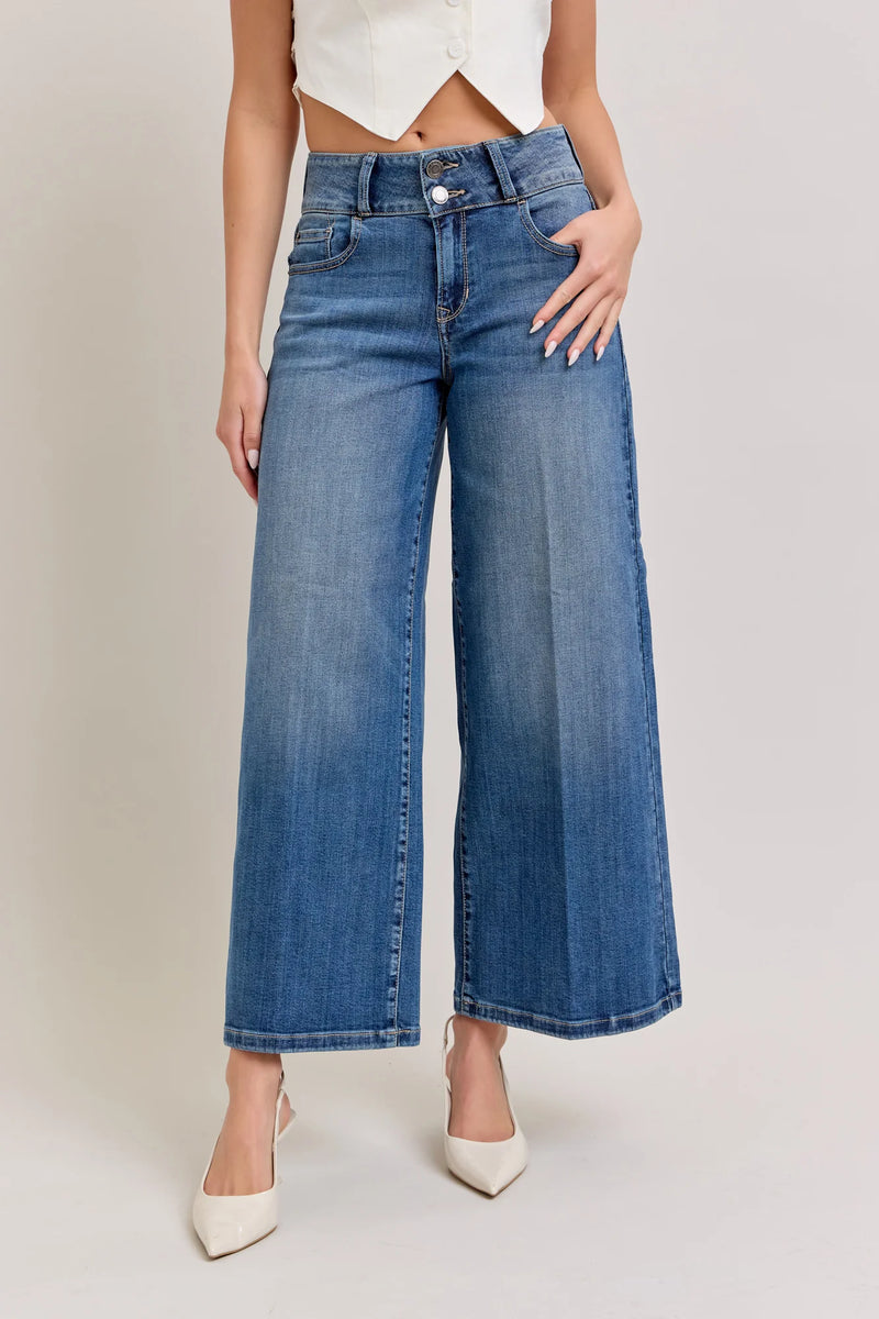 2 Button Wide Leg Crop Jean