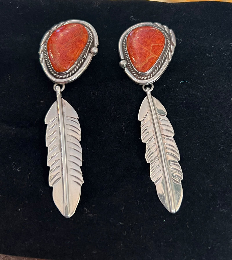 Coral Stone Set in Sterling Silver Earring