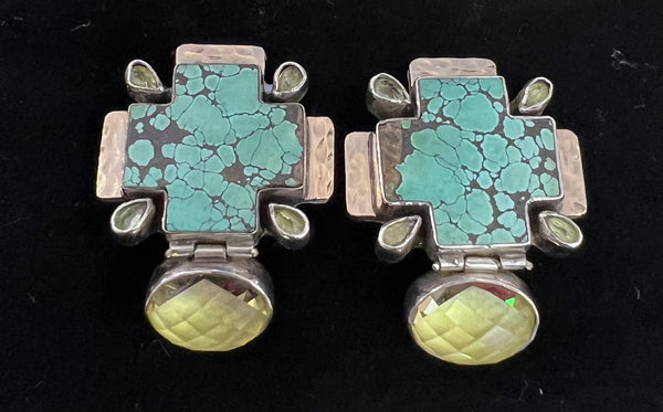Turquoise and Citron Navaho Earring
