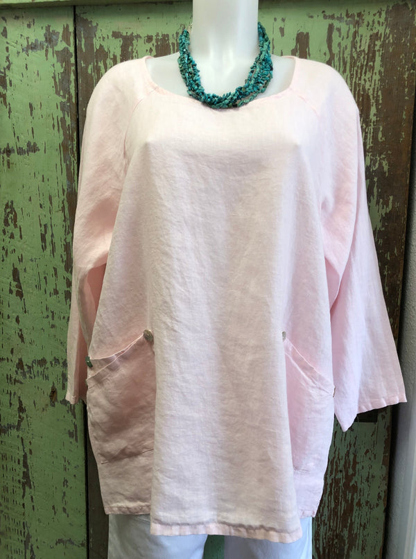 Summer Linen Top with 2 Front Pockets