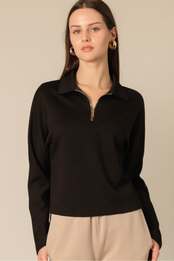 Qtr Zip L/S Black