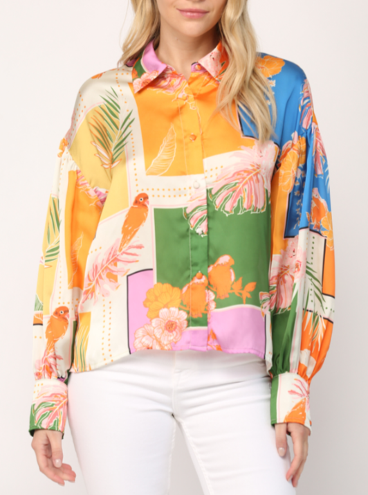 Tropical Print Button Front