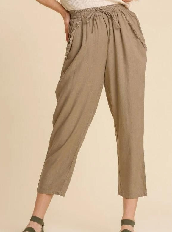 Frayed Hem wide leg linen pant