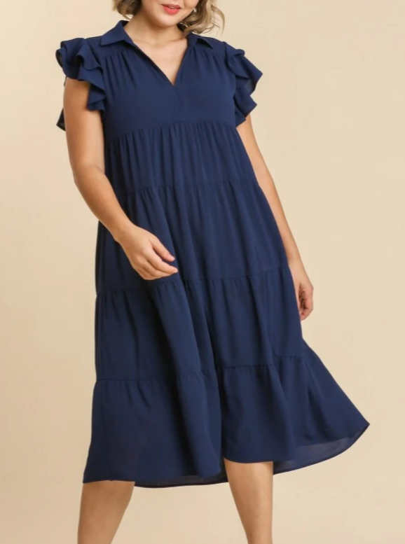 Tiered Midi Dress Navy