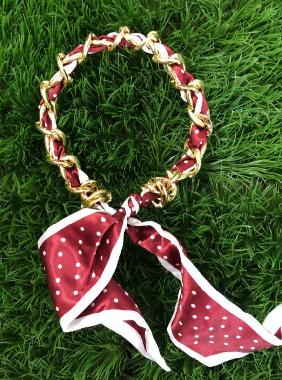 Maroon & White Scarf Chain Necklace