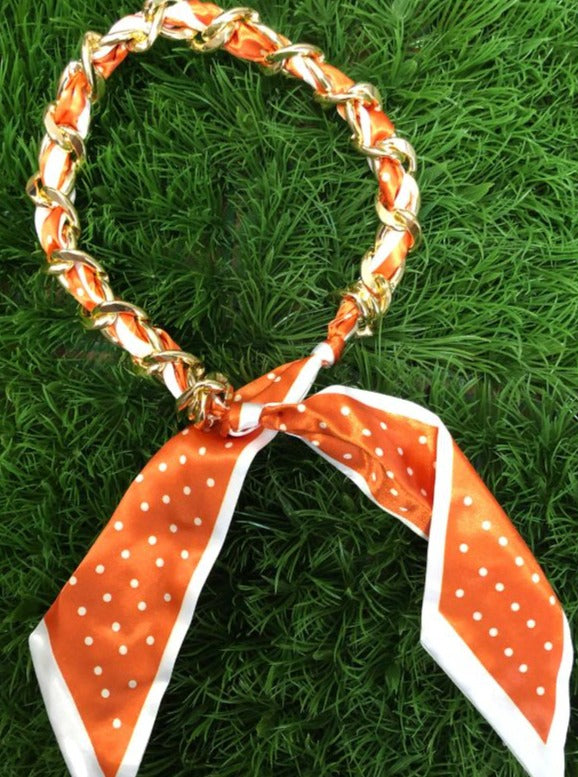 Burnt Orange/White Scarf Chain Necklace