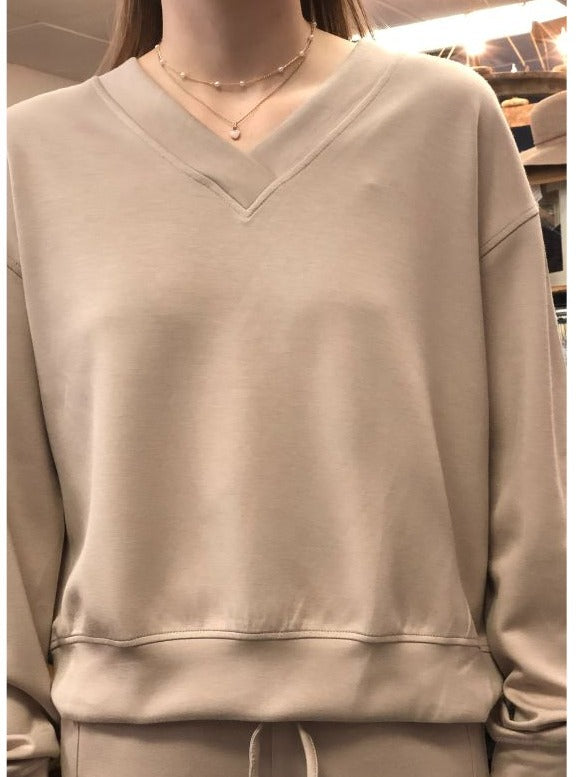 Taupe Scuba Modal V-Neck Top