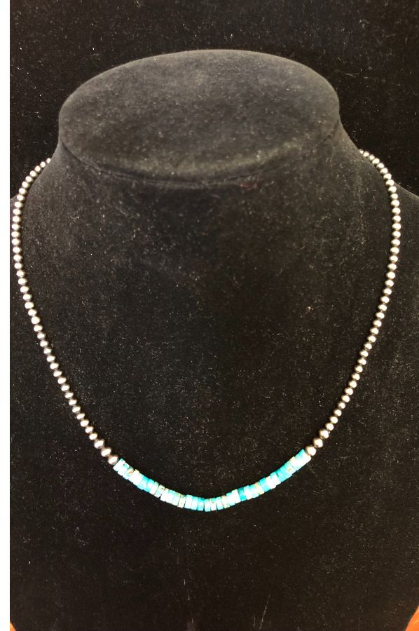 Graduated Navaho Pearl and Turquoise Necklace