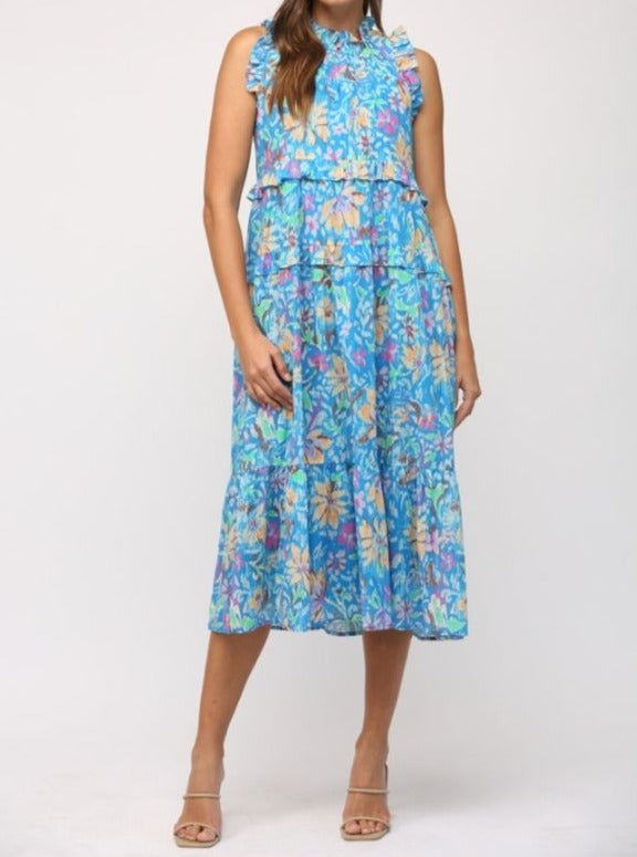 Tiered Abstract Floral Dress
