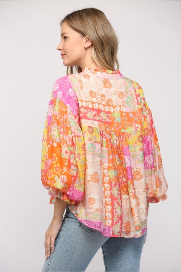 Patchwork Bubble Sleeve Top