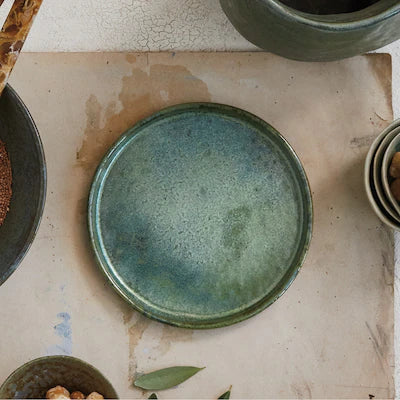 GREEN STONEWARE DISH