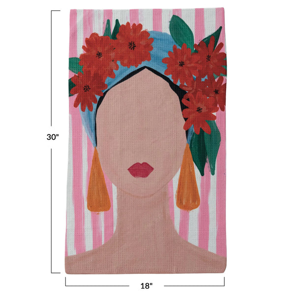 PRINTED MICRO FIBER TEA TOWEL WITH PORTRAIT OF A WOMAN