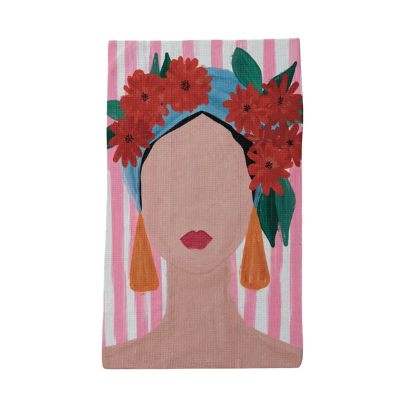 PRINTED MICRO FIBER TEA TOWEL WITH PORTRAIT OF A WOMAN