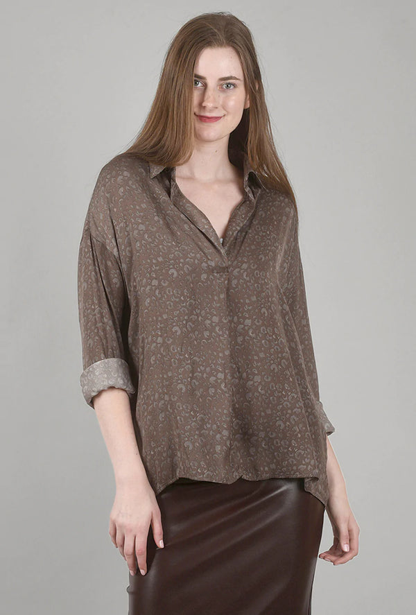 Irene Leopard Satin Collared Blouse